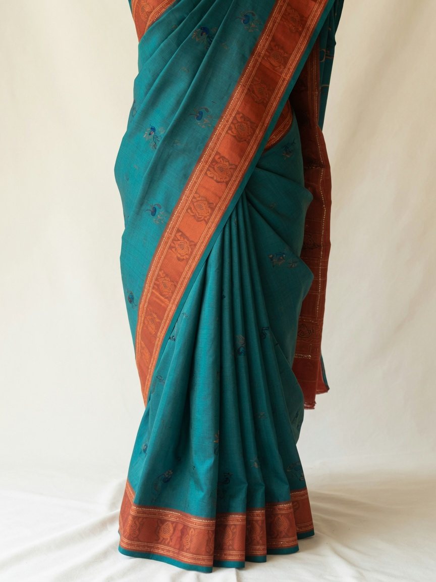 Half Silk Saree — Teal